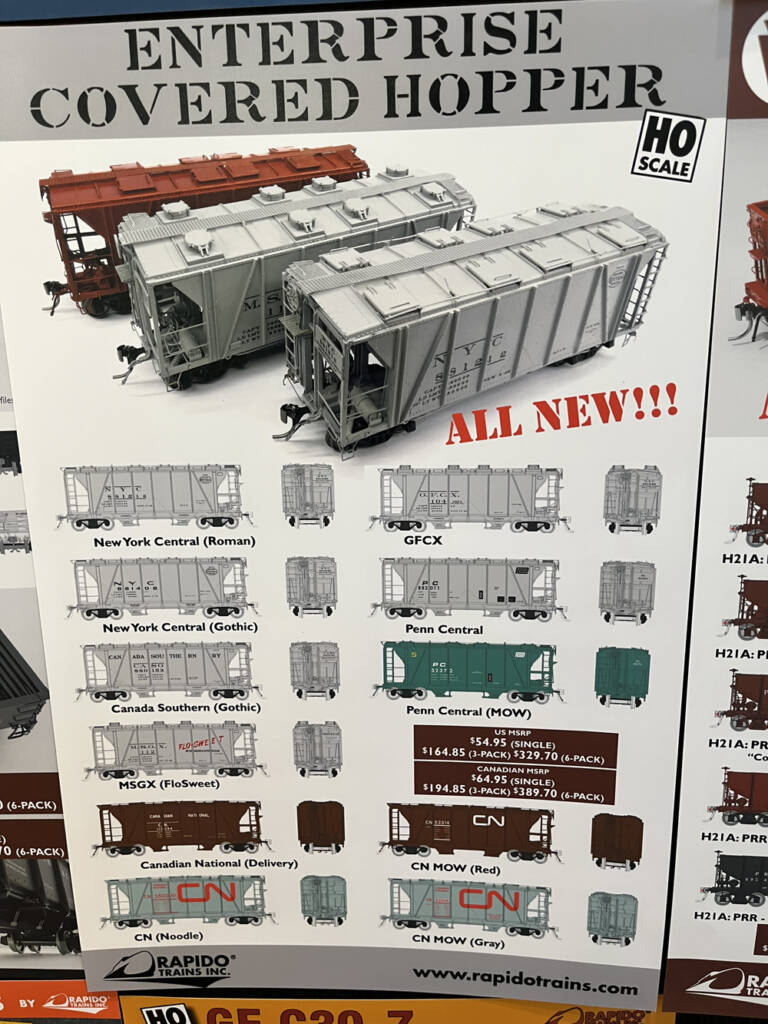 Color photo showing artwork for HO scale covered hoppers.