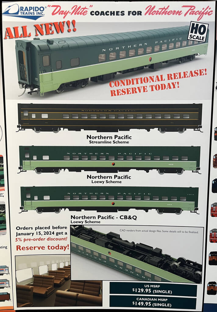 Banner with line art and CAD rendering of HO scale lightweight passenger car.