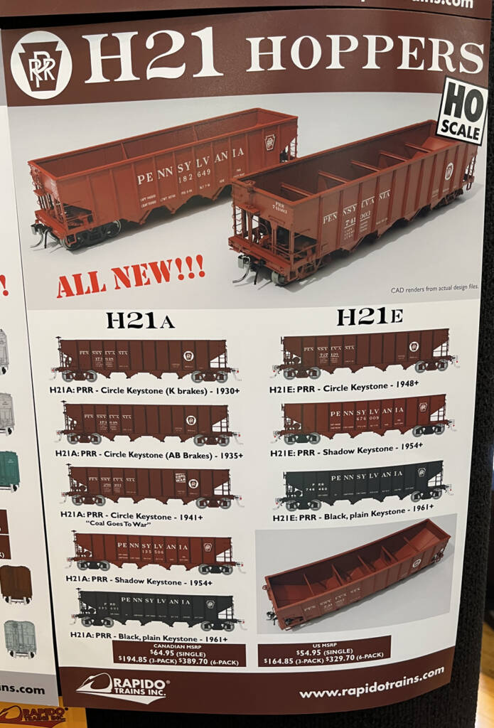 Banner with artwork and CAD renders of HO scale four-bay hopper.