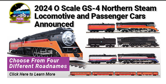 orange and black steam locomotive with passenger cars from MTH