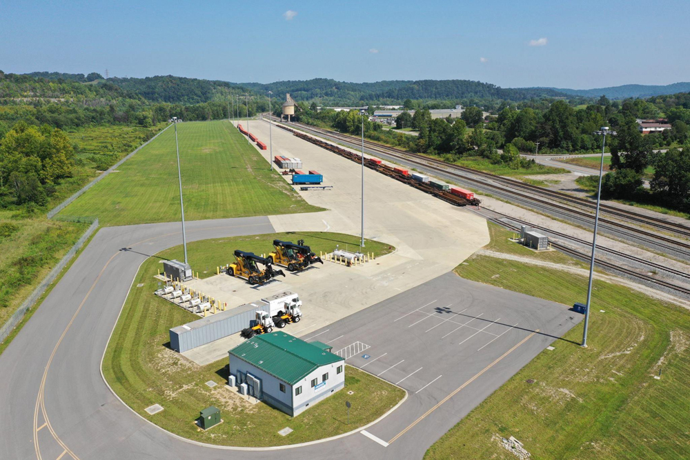 Aerial view of nearly empty intermodal terminal