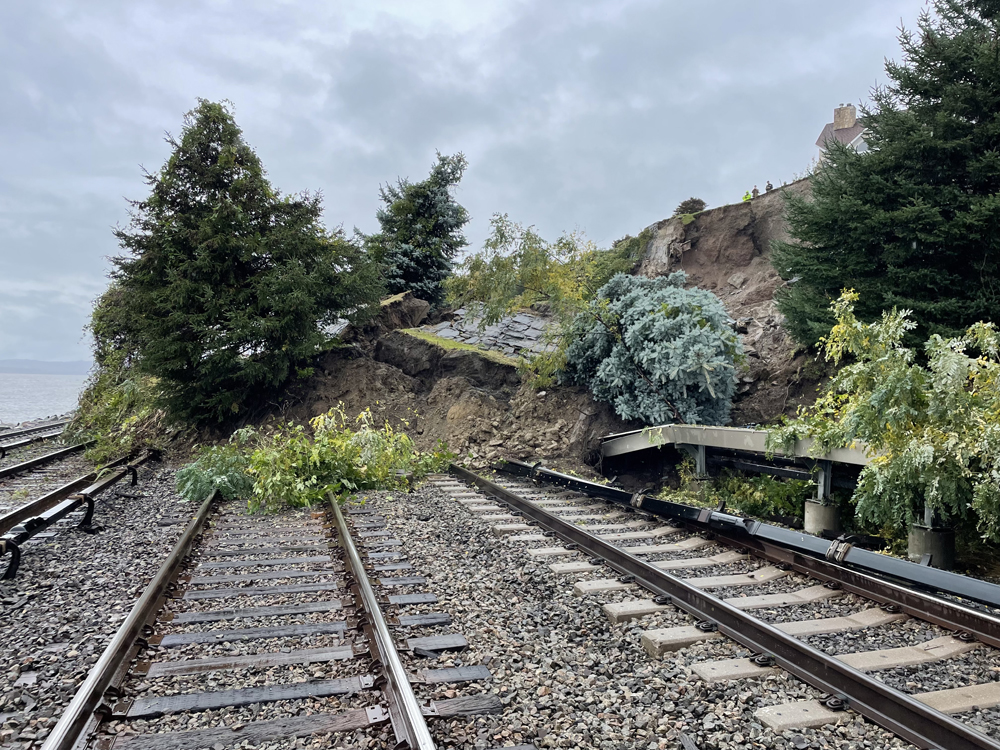 Earth and trees on railroad tracks