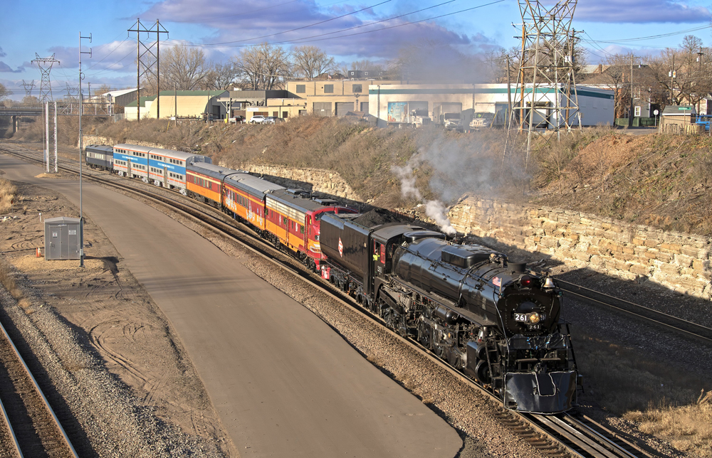 Steam engine, E unit and passenger trian