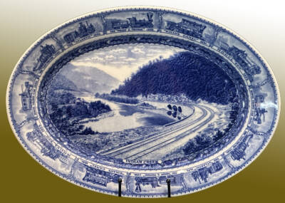 Large blue and white railroad china serving platter