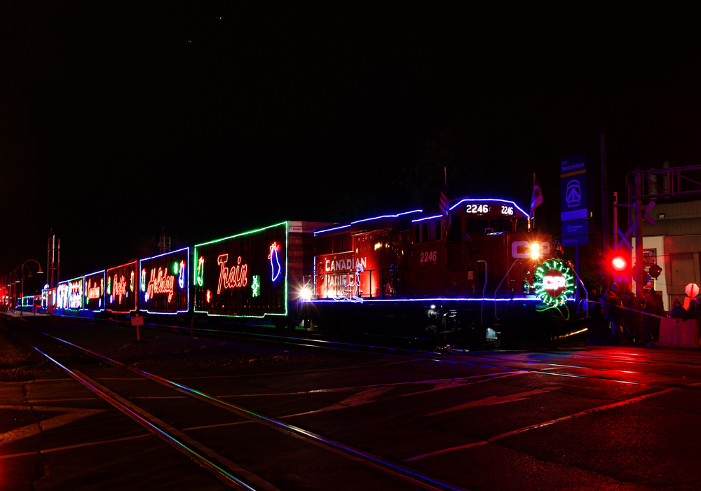 Train decorated with Christmas lights