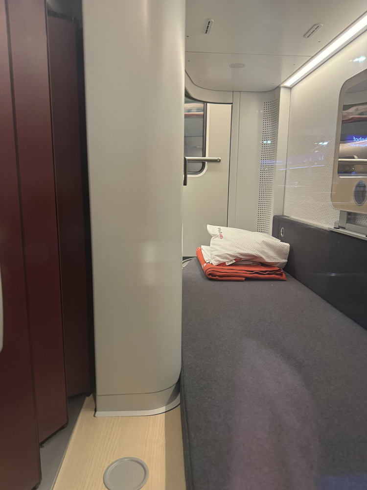 One-person sleeping compartment on European train