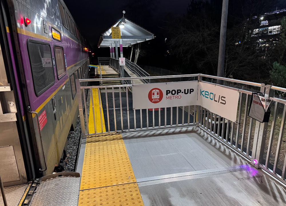 Temporary platform with "Pop-Up Metro" signage