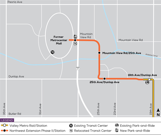 Map of addition to light rail line with two 90-degree curves
