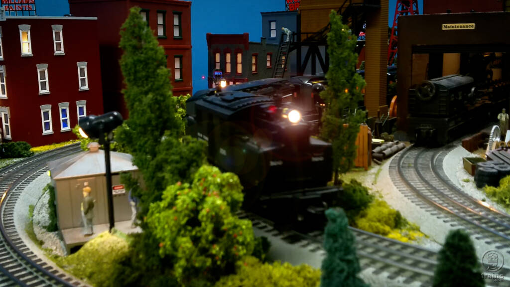 still from layout video with locomotive