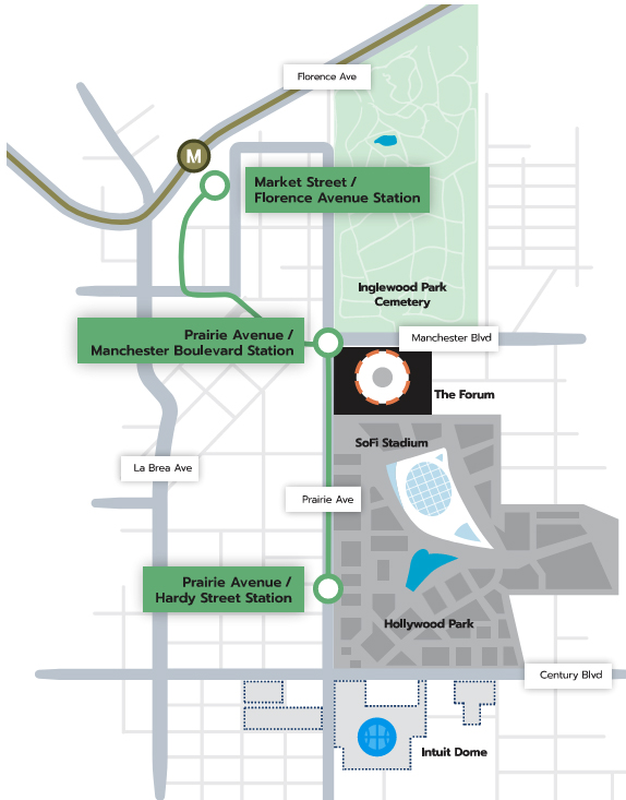 Map of planned three-station people-mover project