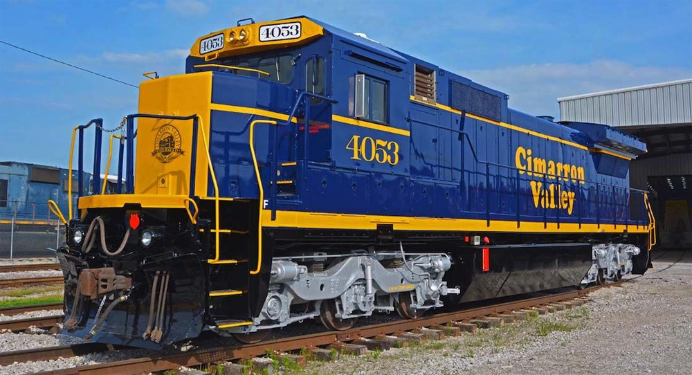 GE locomotive with blue and yellow paint scheme pattered after former Santa Fe design