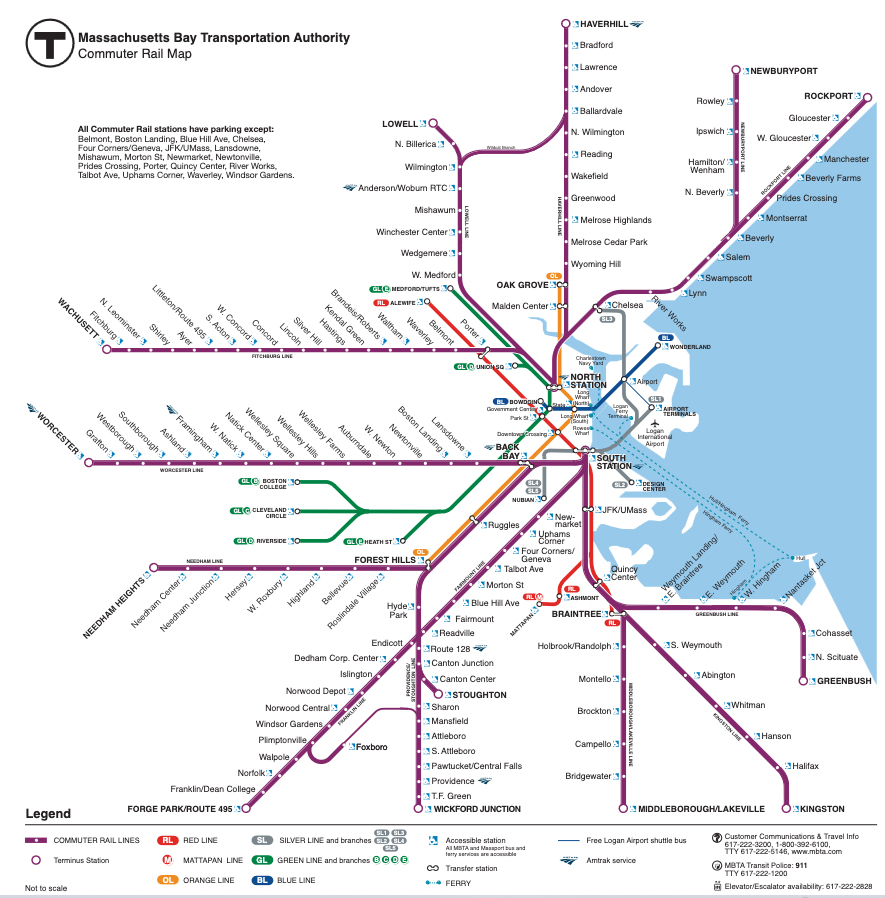 Map of MBTA commuter rail lines