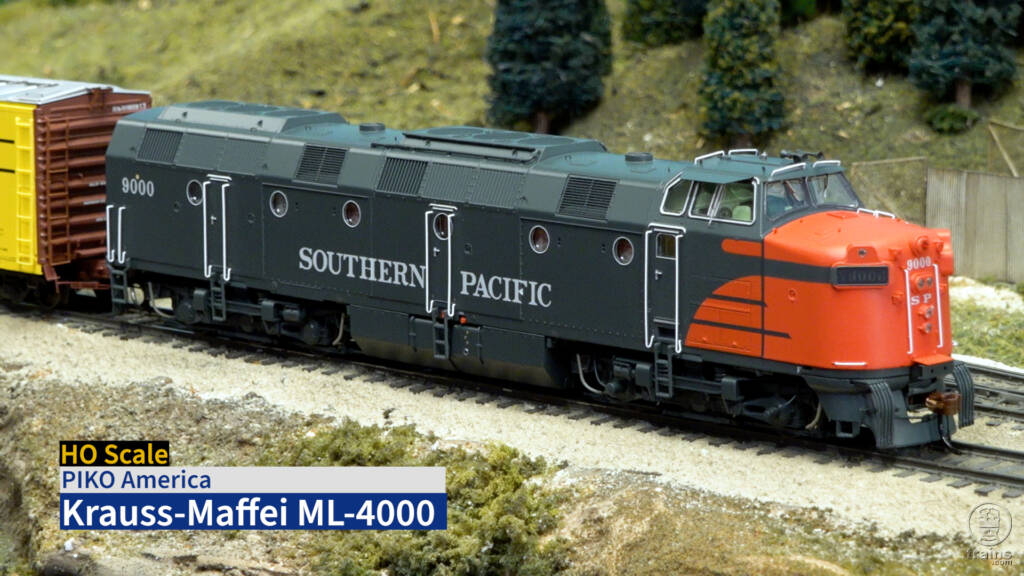 Title screen of Product Review video featuring PIKO America Southern Pacific diesel-hydraulic locomotive.