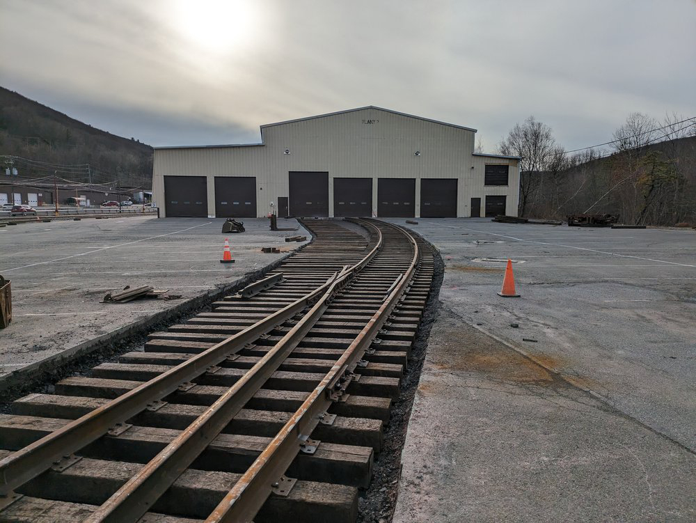 New railroad tracks leading to building