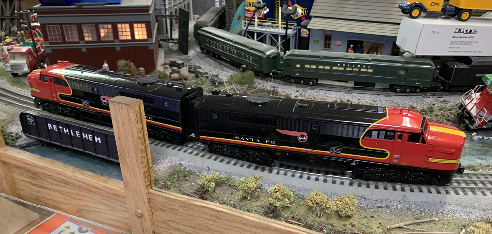 two black and red model engines on layout