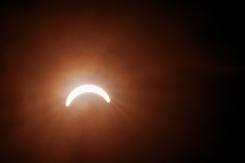 Crescent sun during solar eclipse