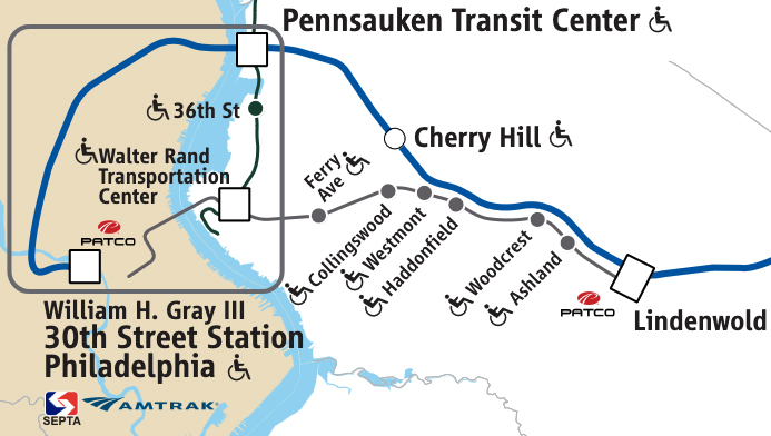Map of NJ transit service near Philadelphia