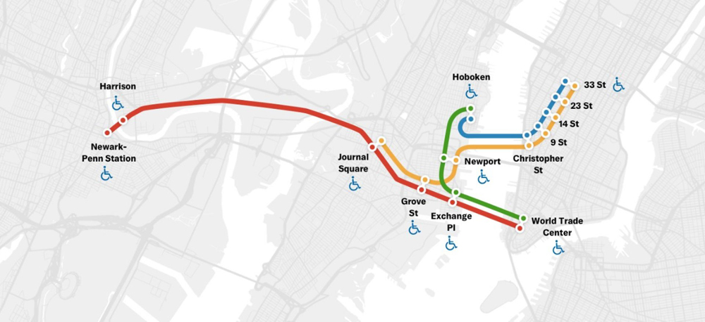 Map of transit lines between New York and New Jersey