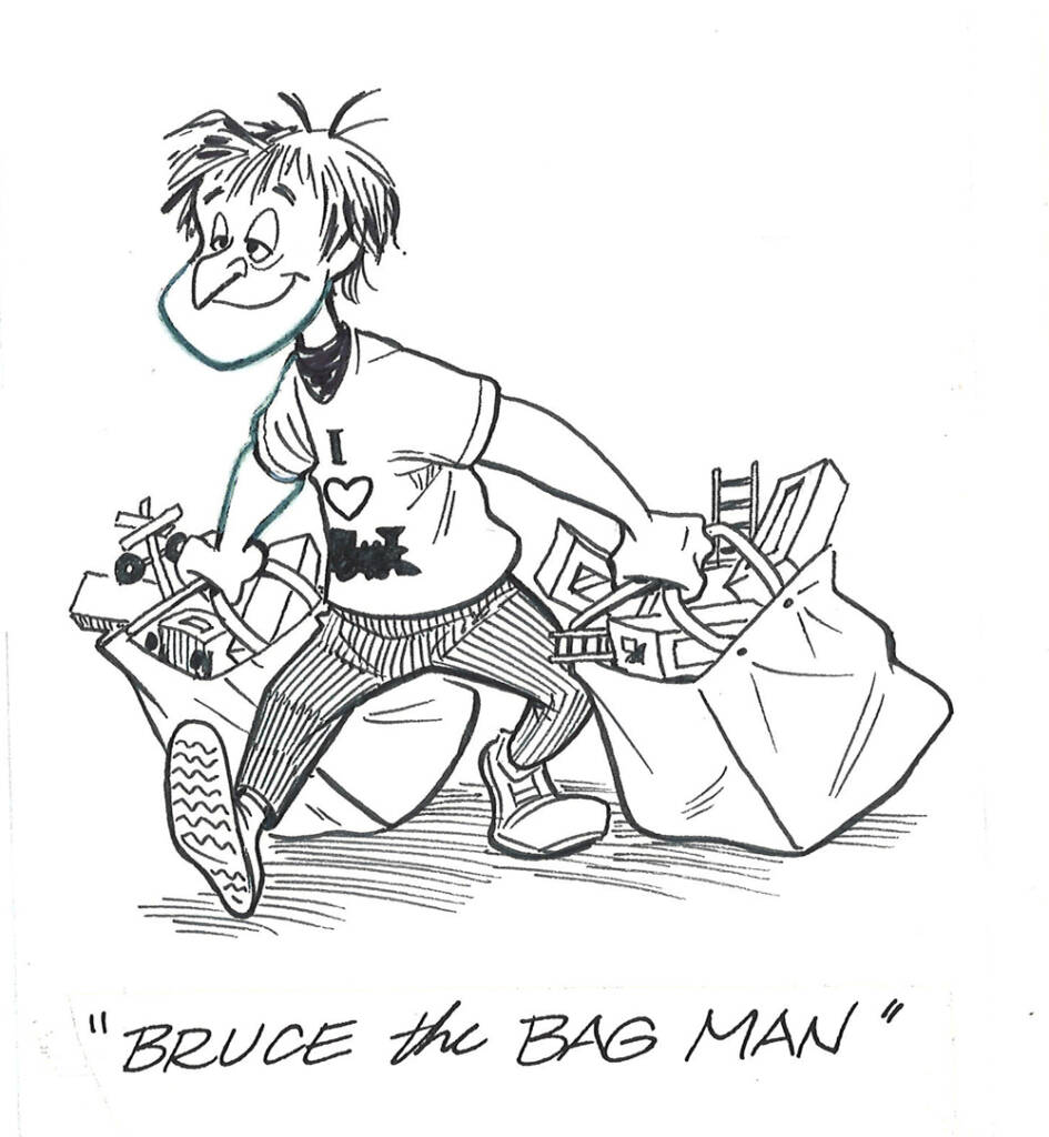 Drawing of a man carry bags