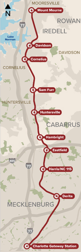 Map of rail line between Charlotte and Mt. Mourne, N.C.
