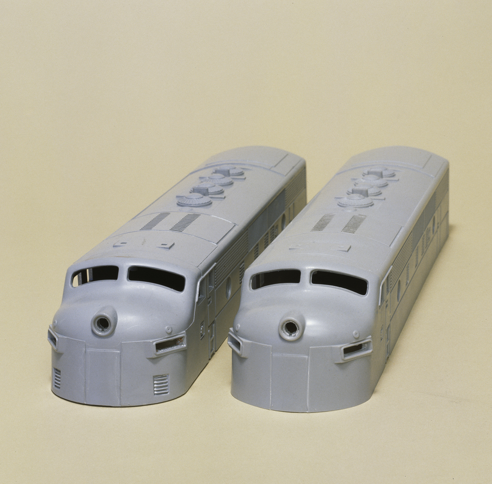 two gray locomotive shells