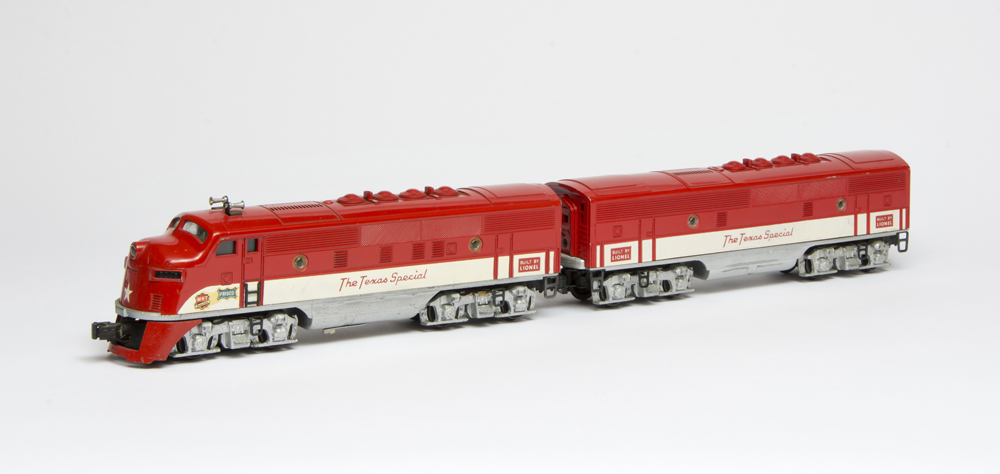 red and cream model engine