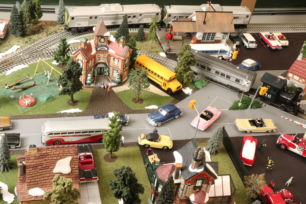 overhead scene on model train layout: handicap accessible toy train layouts