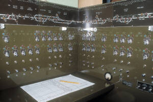 Olive green panel with ranks of CTC switches.