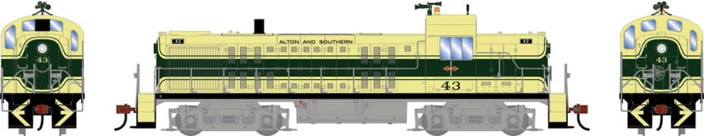 Line art of cream and green diesel locomotive