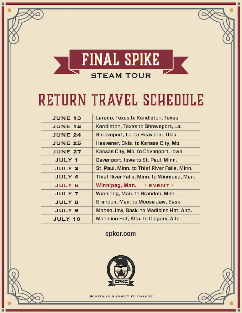 CPKC Steam Tour revised return schedule