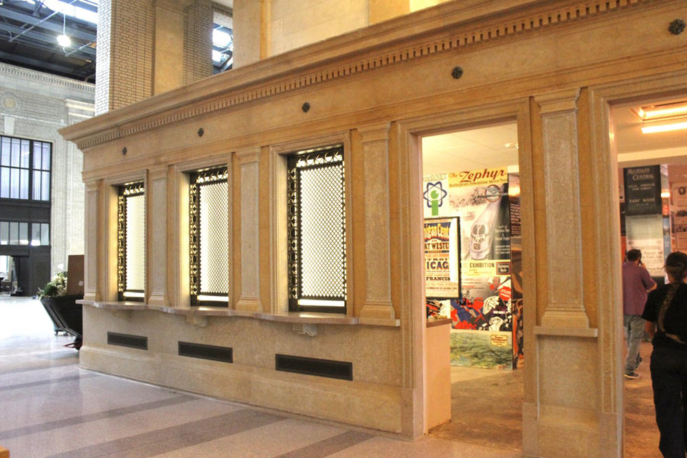 Restored ticket window area with no signs of earlier damage