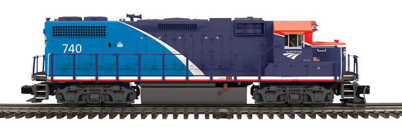 olor photo of O gauge diesel in red, white, and blue paint.
