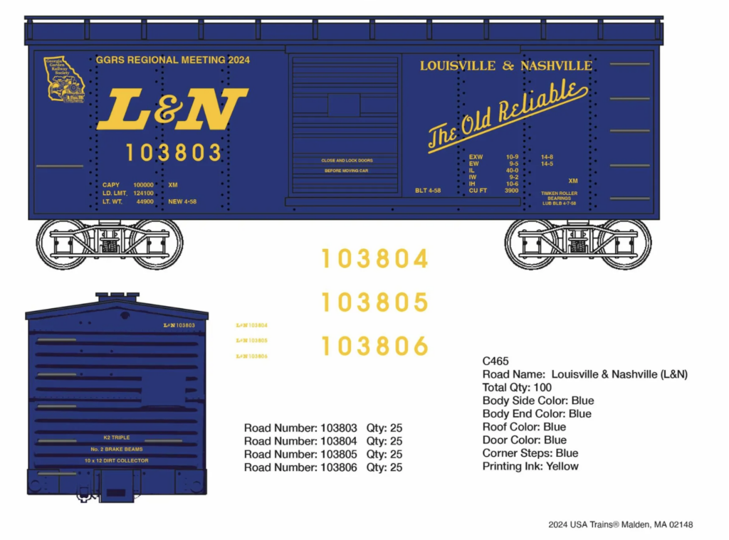 drawings of blue boxcar with yellow lettering