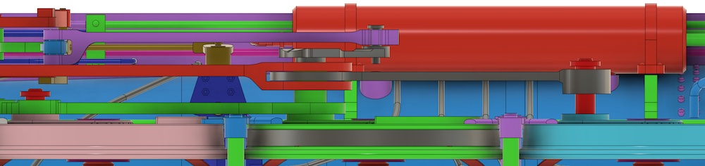 Closeup of parts from a 3D model of steam locomotive.