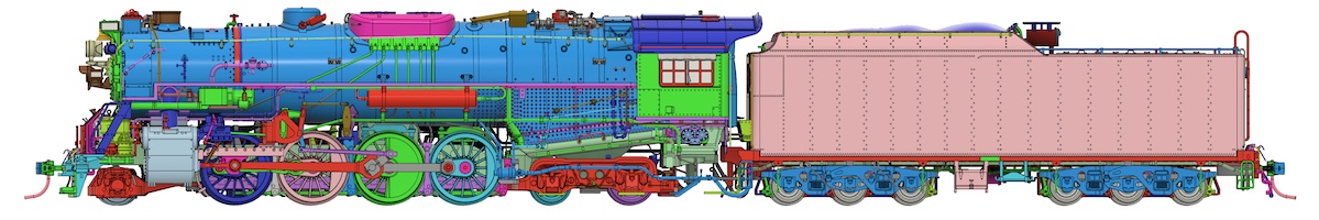 3D model of steam locomotive from the side