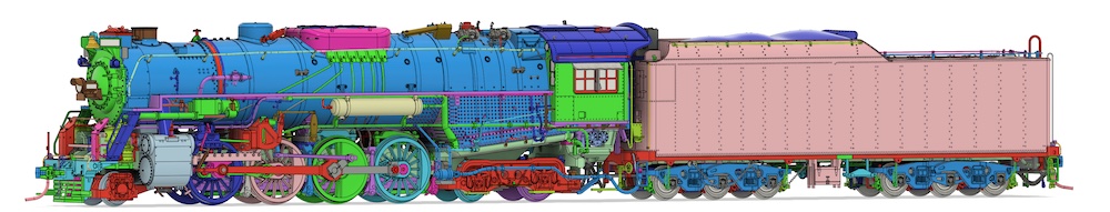 Roster view of 3D model of steam locomotive.