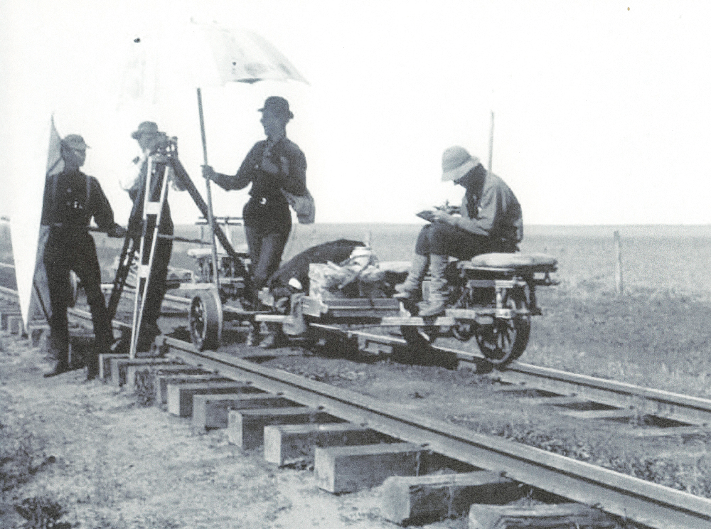 Five mind-blowing facts — Velocipedes. Railroad survey crew with a velocipede