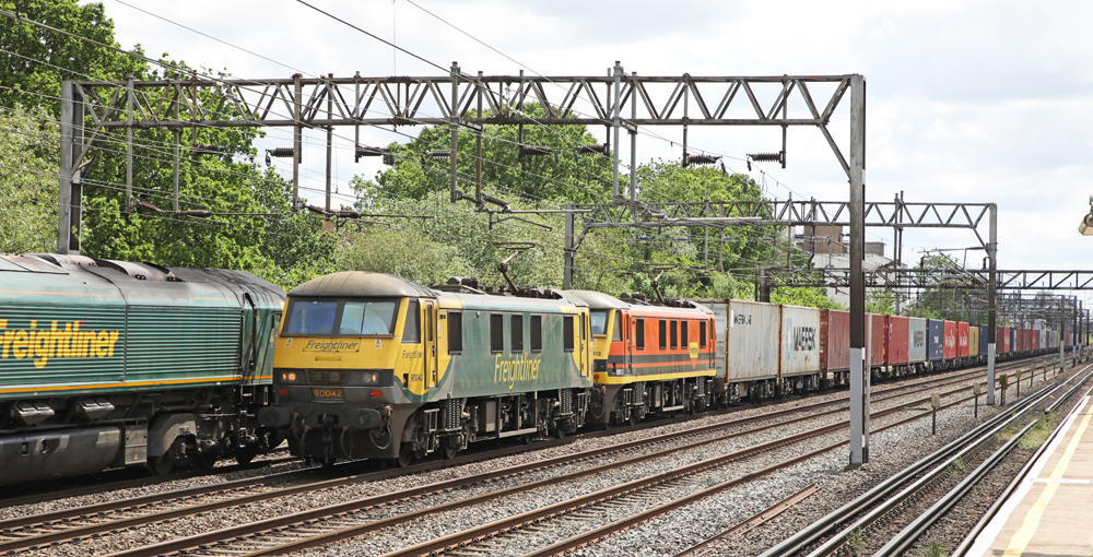 Freight train with electric locomotives