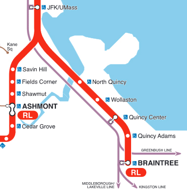 Map of portion of MBTA Red Line