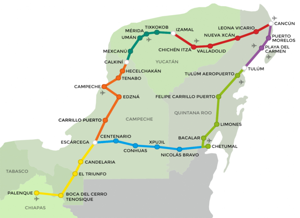Map showing route of Maya Train