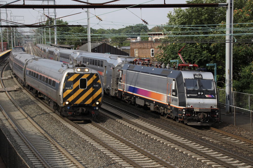 Amtrak and NJ Transit trains meet in Elizabeth, N.J.