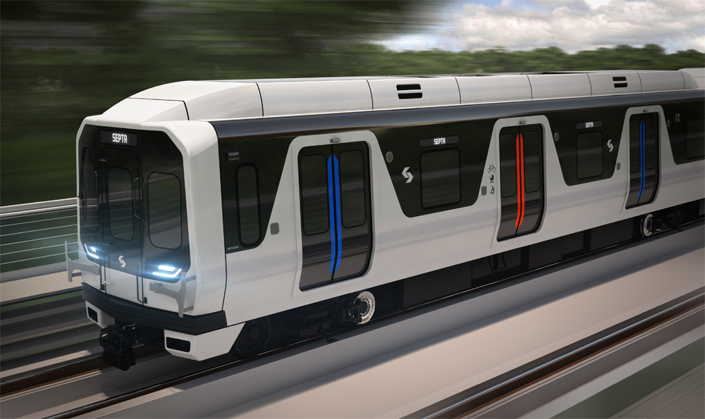 Illustration of rapid-transit car at speed