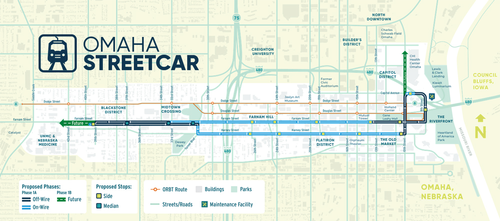 Map of planned Omaha streetcar line