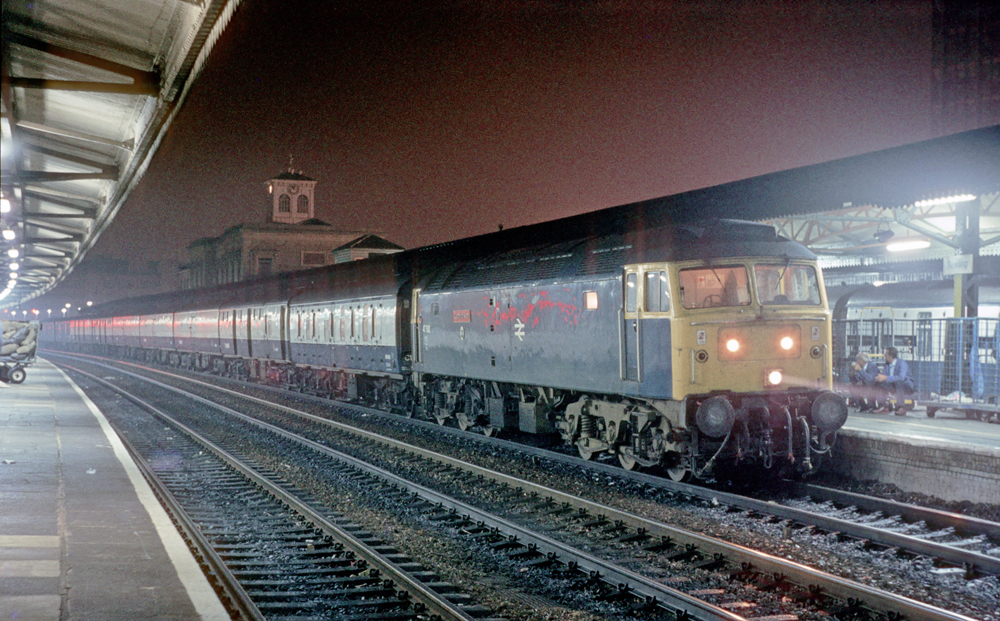 Train in station at night