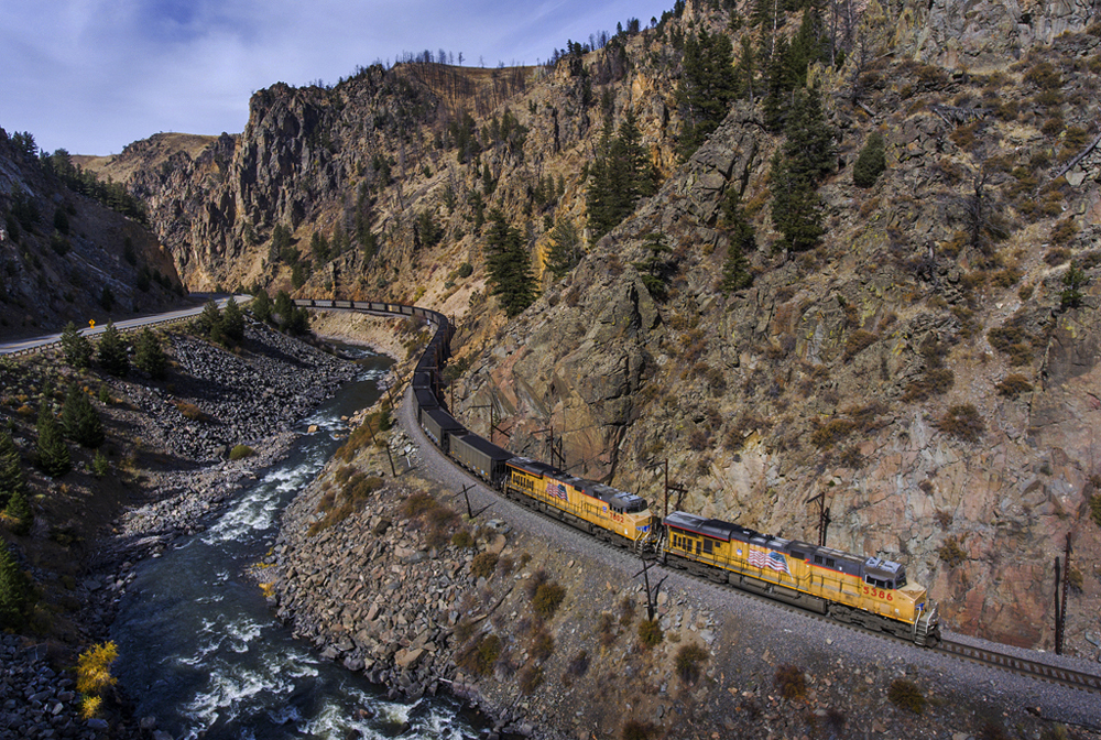 Coal train in mountain canyon