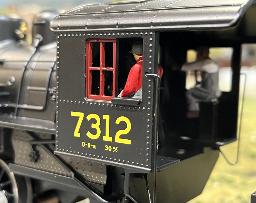 close up of cab on model steam locomotive