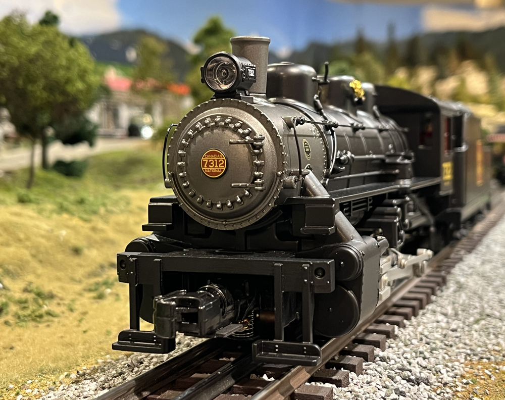 front of model steam locomotive