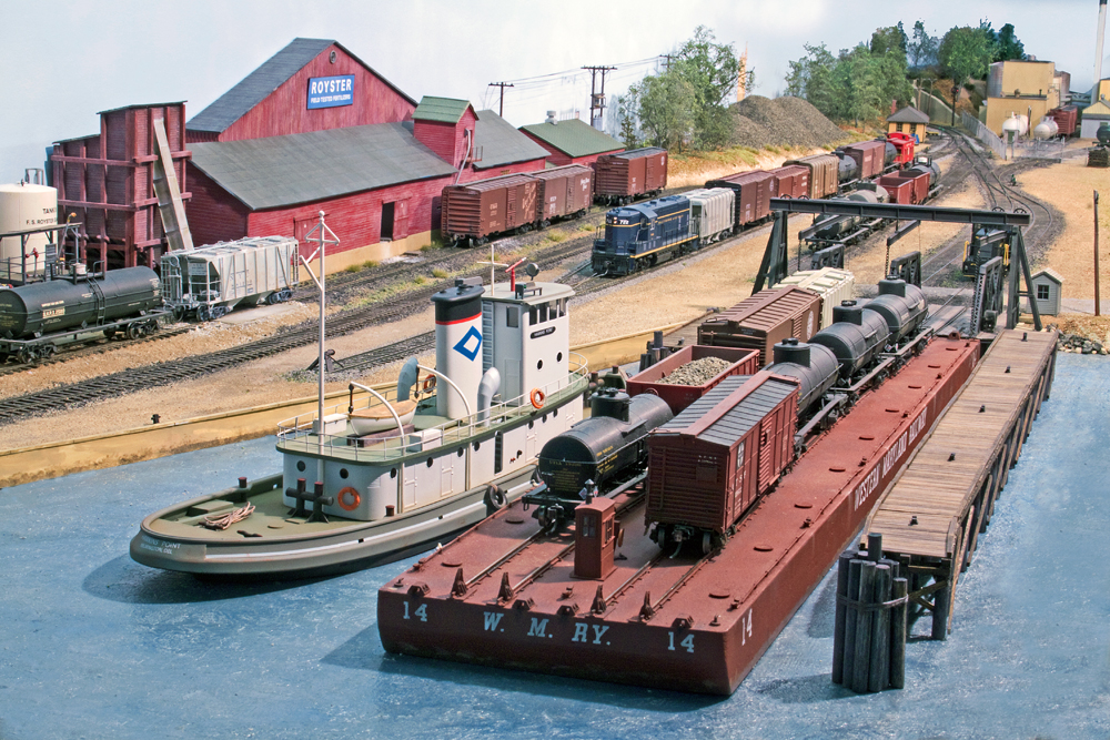 Color photo of scene on HO scale model railroad.