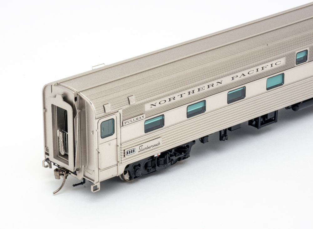 Color photo showing end details of HO scale passenger cars.