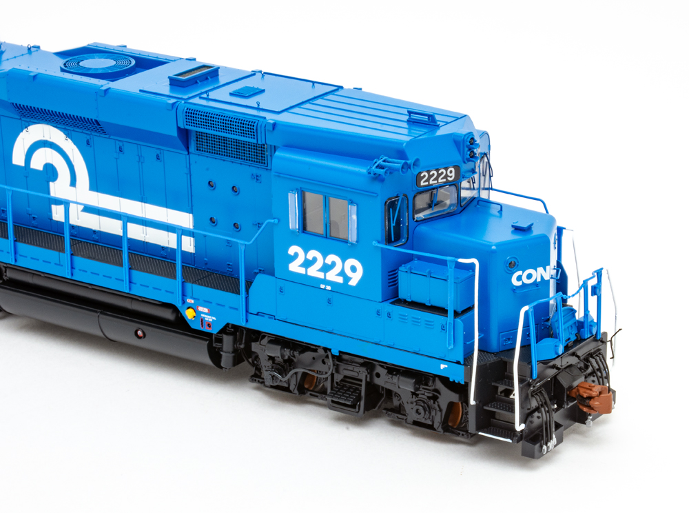 Color photo showing front of HO scale diesel locomotive.